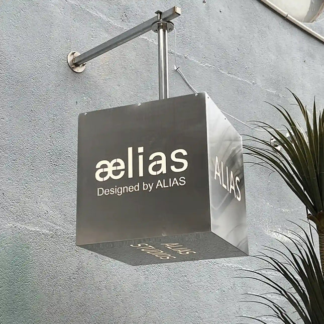 Rotating Cube Stainless Steel Hanging Sign – Simple Design Customized