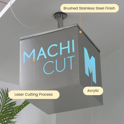 Rotating Cube Stainless Steel Hanging Sign – Simple Design Customized