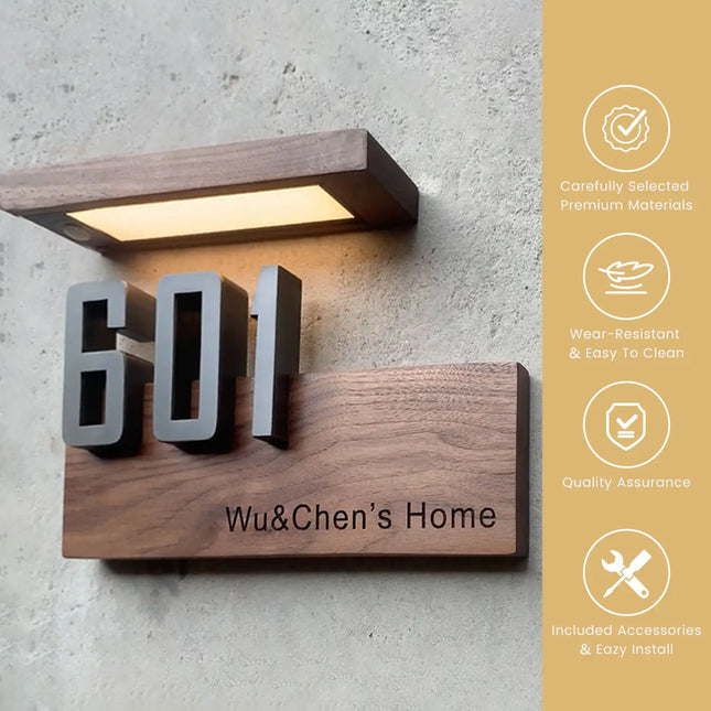 Simple Walnut Sensor Light Flat Door Sign