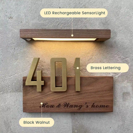 Simple Walnut Sensor Light Flat Door Sign