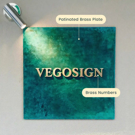 Vintage Brass Green Embossed Shop Sign, Flat Door Sign, Doorplate