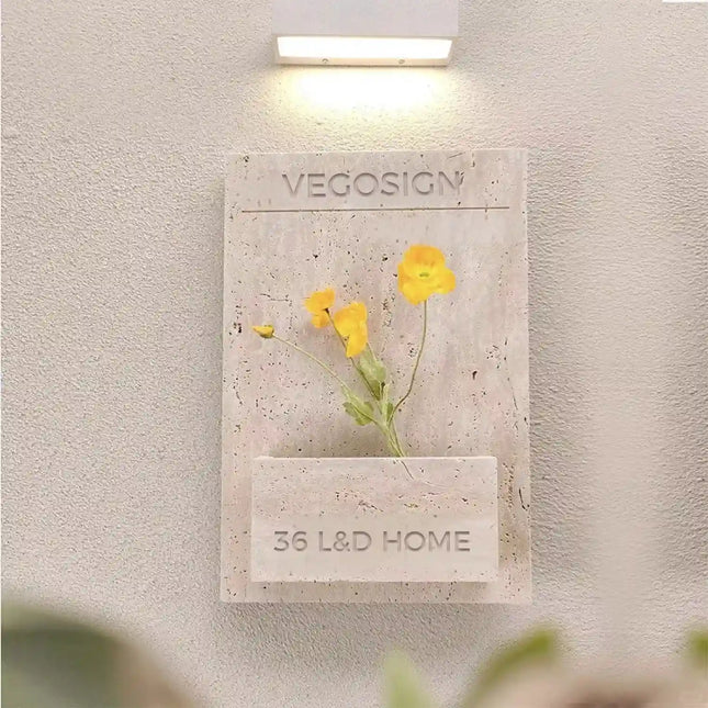 Warm Natural Travertine Bouquet Doorplate