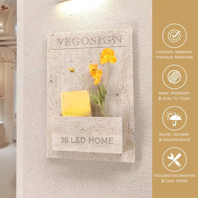 Warm Natural Travertine Bouquet Doorplate