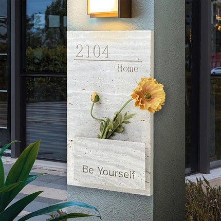 Warm Natural Travertine Bouquet Doorplate
