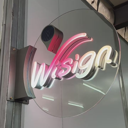 Round Conductive Glass Business Sign – Custom LED Wall-Mounted Sign-mp4